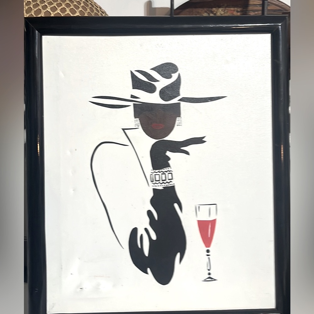 Large vintage framed black woman’s silhouette portrait